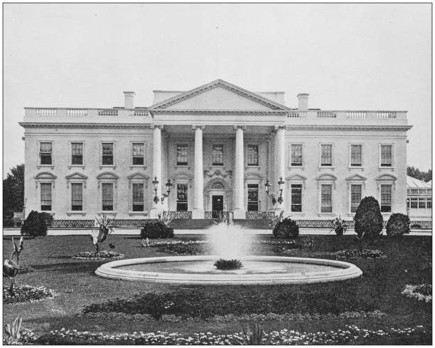 Antique historical photographs from the US Navy and Army: White House Antique historical photographs from the US Navy and Army: White House us president photos stock illustrations