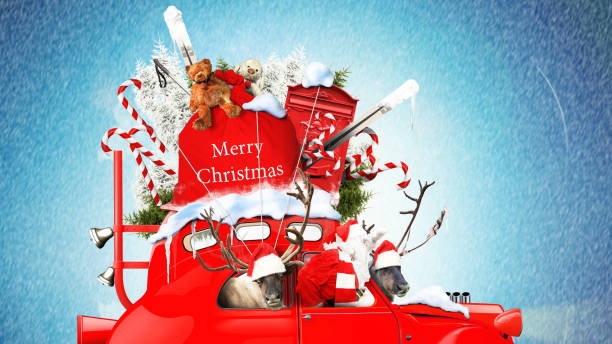 istock Christmas car Santa Claus 1074936440