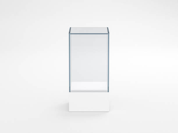 istock Blank white glass showcase box mockup, isolated on gray 1074937118