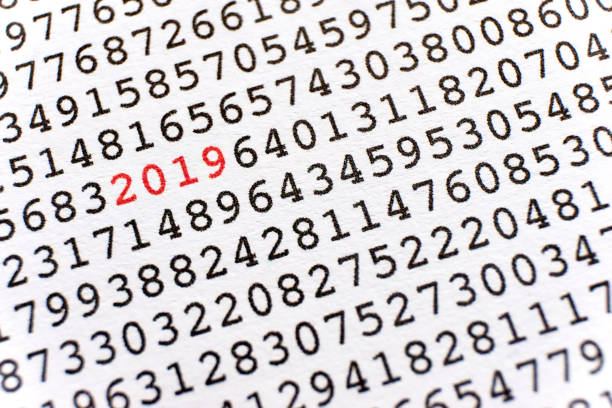 istock Printed random numbers and the number 2019 in red 1074937576