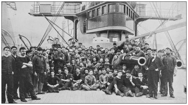 Antique historical photographs from the US Navy and Army: "New York" crew Antique historical photographs from the US Navy and Army: "New York" crew us navy photos stock illustrations