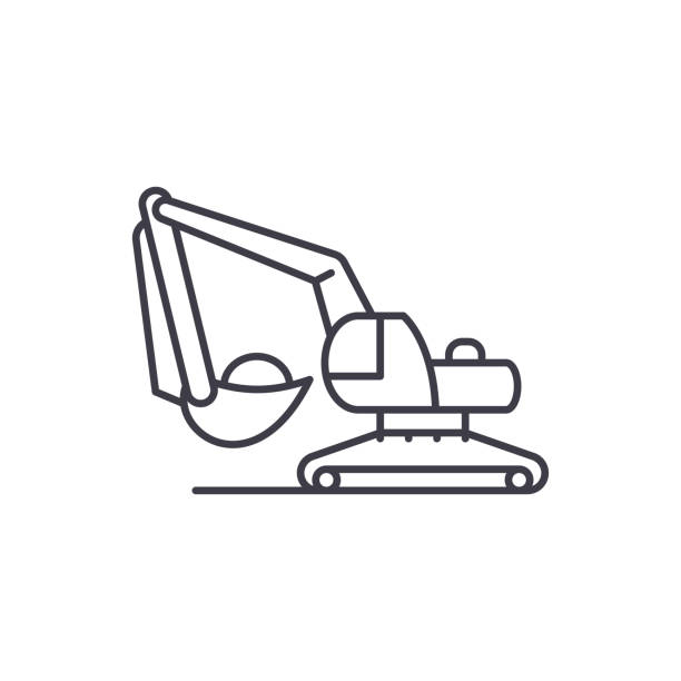 ilustrações, clipart, desenhos animados e ícones de máquina escavadora trabalha o conceito de ícone de linha. máquina escavadora trabalha linear ilustração vetorial, símbolo, sinal - earth mover bulldozer construction scoop