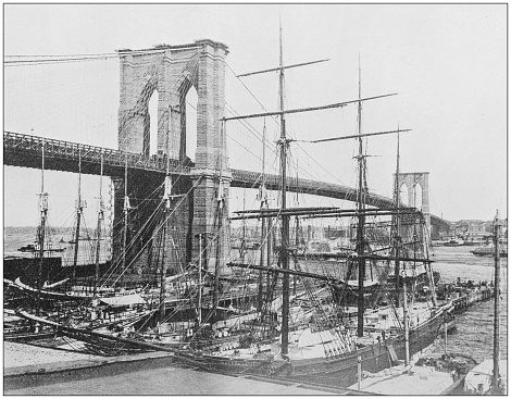 Antique historical photographs from the US Navy and Army: Brooklyn bridge, New York