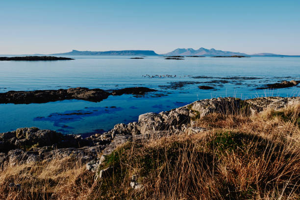 Islands of Rum and Eigg, in the Scottish Inner Hebrides, from the mainland.