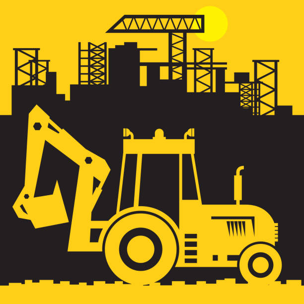 ilustraciones, imágenes clip art, dibujos animados e iconos de stock de excavadoras, maquinaria de construcción de poder - earth mover bulldozer construction equipment digging