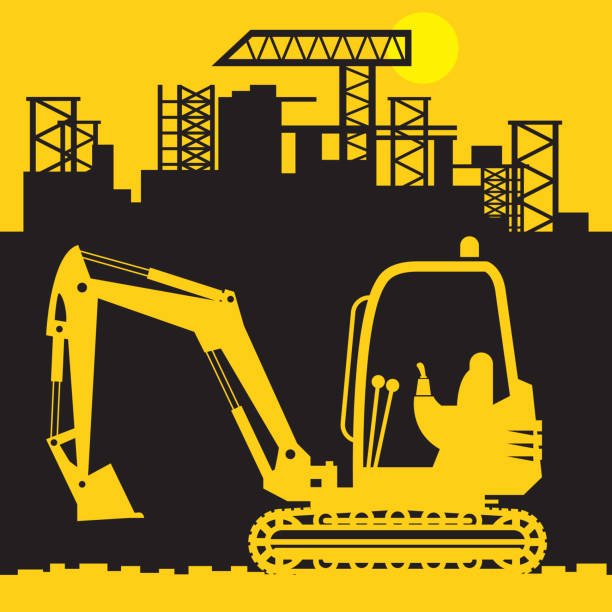 ilustraciones, imágenes clip art, dibujos animados e iconos de stock de excavadoras, maquinaria de construcción de poder - earth mover bulldozer construction equipment digging