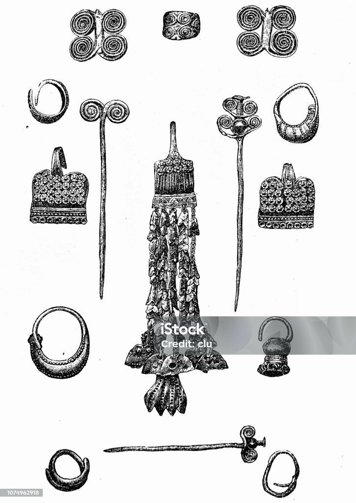Jewellery from Troy Illustration from 19th century 19th Century stock illustration