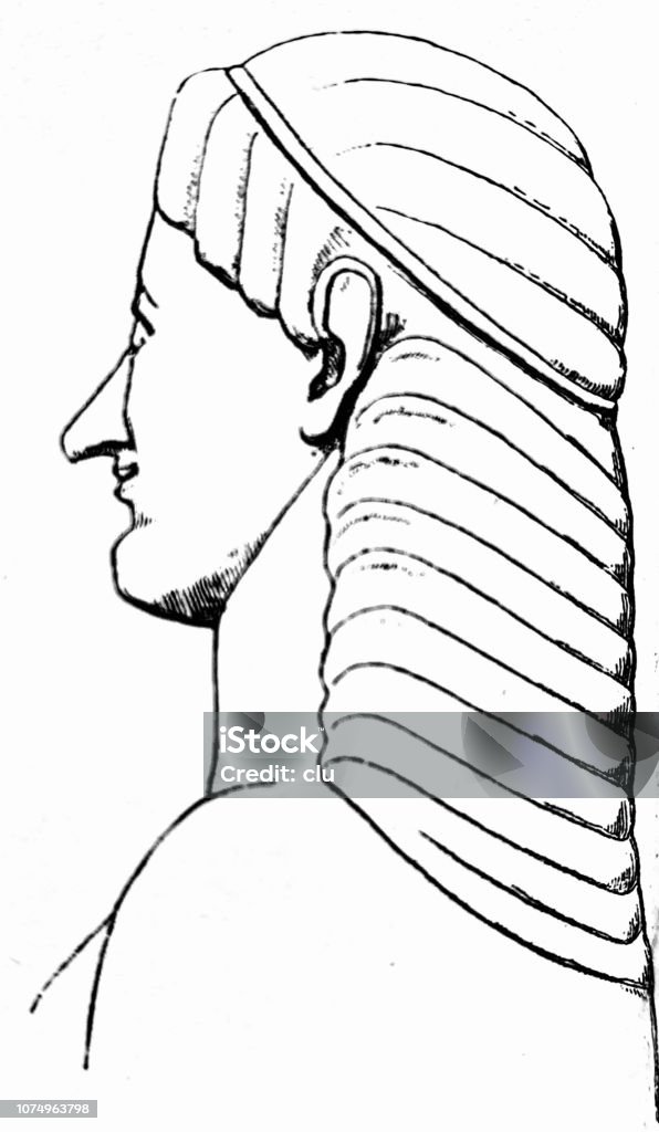 Classical greek , hairstyle of Apollon Illustration from 19th century 19th Century stock illustration