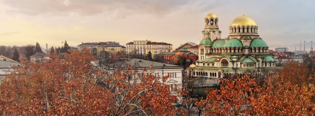 istock Alexander Nevski Cathedral in Sofia Bulgaria with autumn trees 1074963922