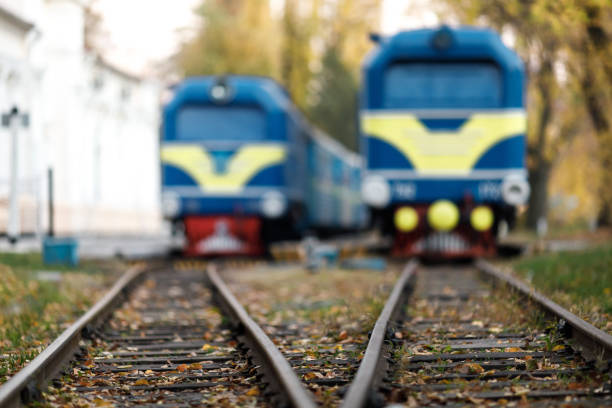 Two rails are included in the same rails. Train comming, Railway track