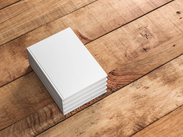 stack white libri vuoti mockup su tavolo di legno - paperback book stack white foto e immagini stock