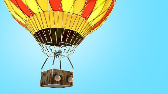 Hot Air color balloon 3d render on blue background