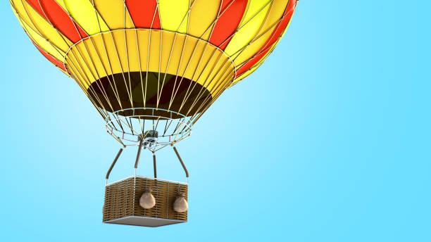 Hot Air color balloon 3d render on blue background stock photo