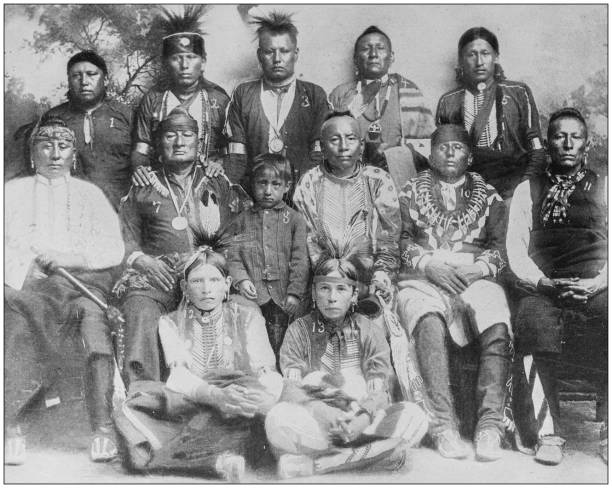 Antique historical photographs from the US Navy and Army: Osage Indians Antique historical photographs from the US Navy and Army: Osage Indians indigenous north american culture photos stock illustrations