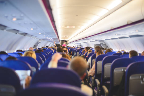 Inside the airplane stock photo