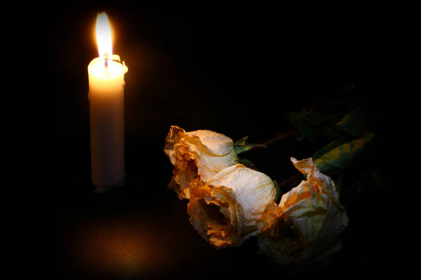 istock withered roses and a burning candle in the dark 1074976816