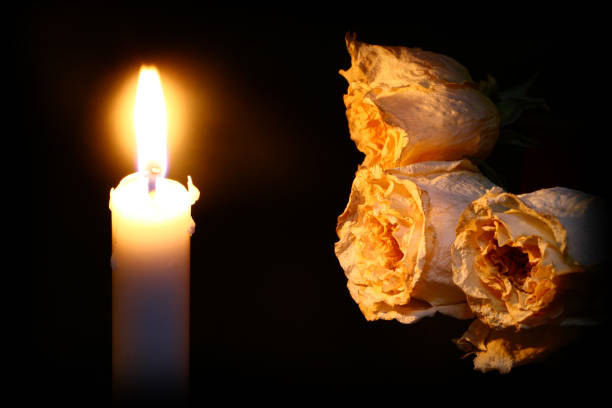 istock withered roses and a burning candle in the dark 1074976820