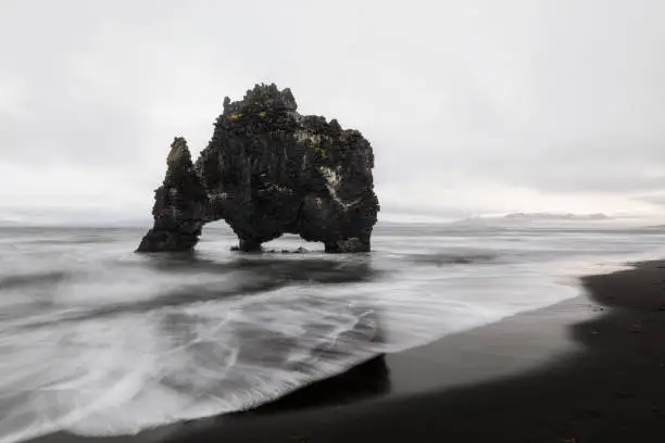 Photo of Hvitserkur. volcanic rock at the sea in Iceland