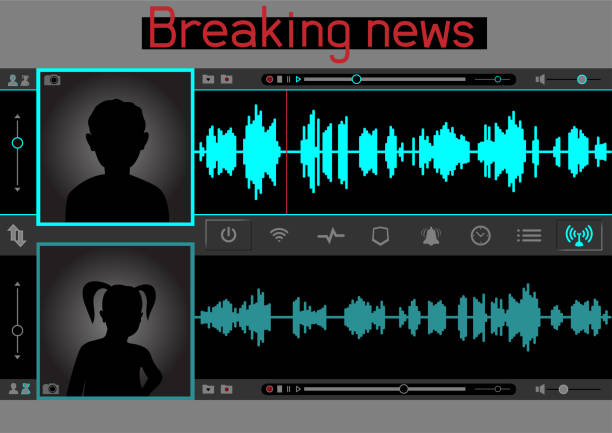 wiretap sound talks template Wiretap sound talks interface template. Screen cap for breaking news about secret conversation. Spy control panel to record voice message mi6 stock illustrations