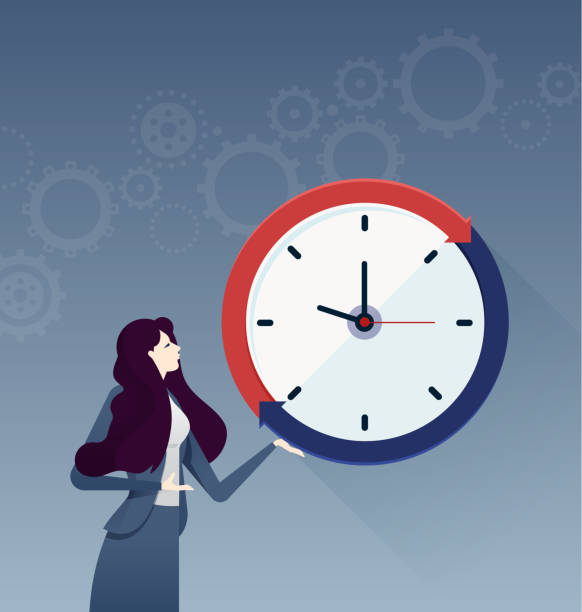 istock Businesswoman with a big clock. Business concept vector 1074985712