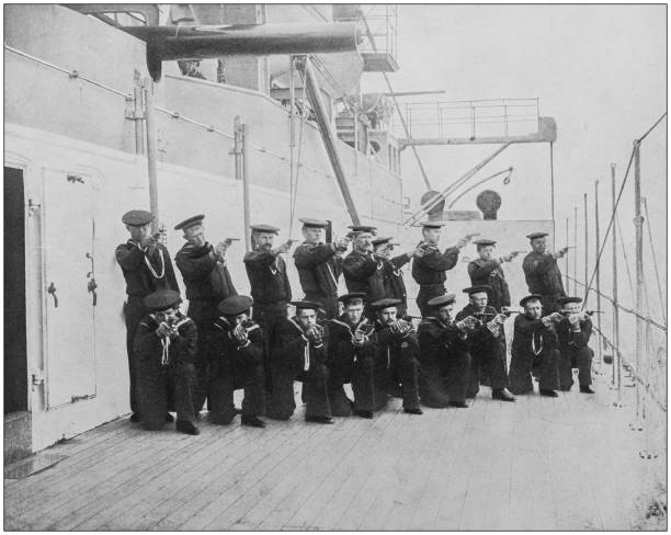 istock Antique historical photographs from the US Navy and Army: Revolver Practice 1074997664