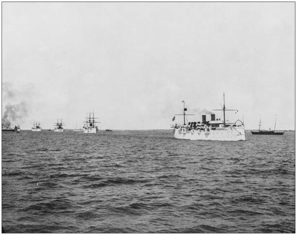 istock Antique historical photographs from the US Navy and Army: Naval Parade 1075000764