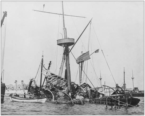istock Antique historical photographs from the US Navy and Army: Shipwreck 1075002908