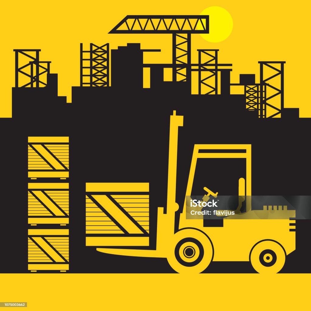 Fork Lift Truck, Construction power machinery Fork Lift Truck, Construction power machinery, abstract sign or symbol, vector illustration Box - Container stock vector