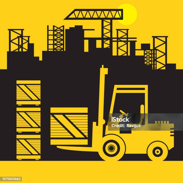 Fork Lift Truck Construction Power Machinery Stock Illustration - Download Image Now - Box - Container, Business, Busy