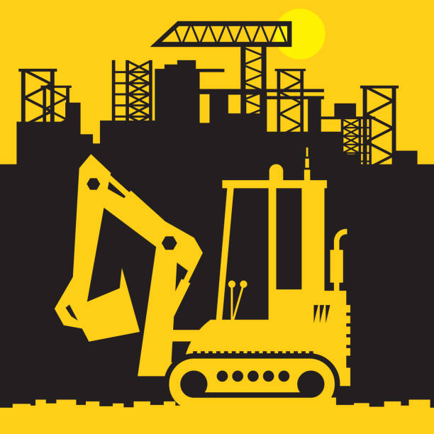 ilustraciones, imágenes clip art, dibujos animados e iconos de stock de excavadoras, maquinaria de construcción de poder - earth mover bulldozer construction equipment digging