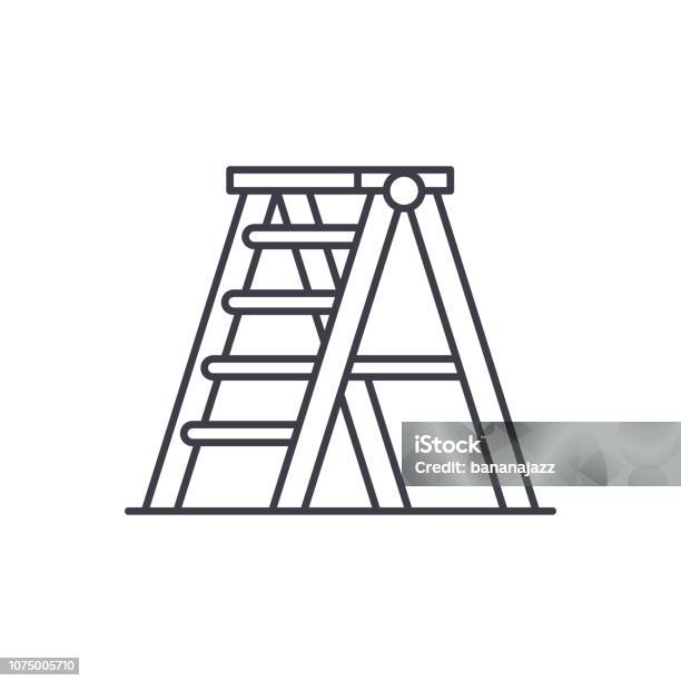 Folding Ladder Line Icon Concept Folding Ladder Vector Linear Illustration Symbol Sign Stock Illustration - Download Image Now