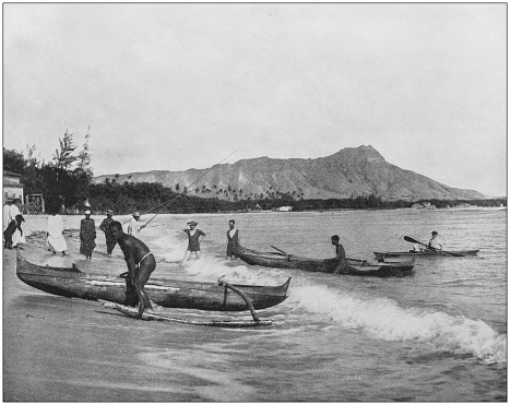 Antique historical photographs from the US Navy and Army: Hawaiian canoes