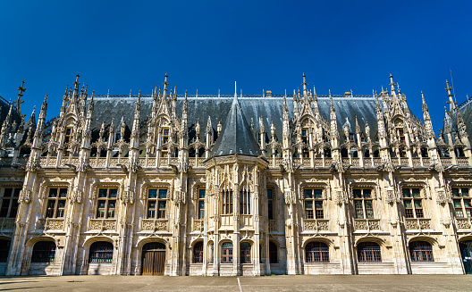 Gothic facade of the Palace of Justice in Rouen - Normandy, France