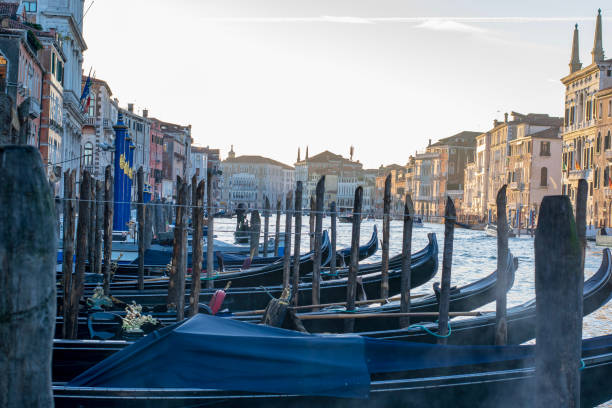 istock Docked gondolas in Venice Italy 1075014634