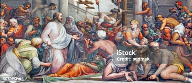 Parma The Fresco Jesus At The Healing In Duomo By Lattanzio Gambara Stock Photo - Download Image Now