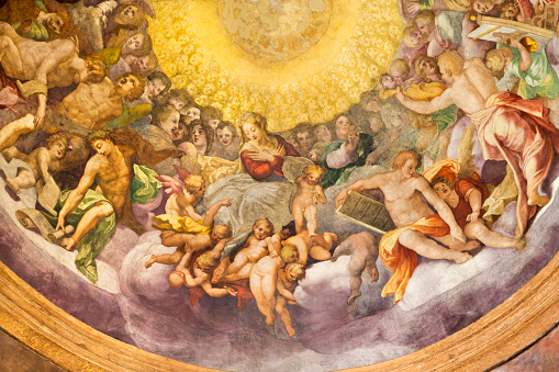 Parma -  The fresco of Assumption on the cupola of church Chiesa di Santa Maria degli Angeli by Giovani Battista Tinti (1588 - 1589).