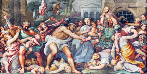parma - el fresco de la macacre de inocents en duomo por lattanzio gambara (1567-1573). - mass murder fotografías e imágenes de stock