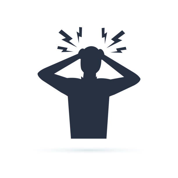 ilustrações de stock, clip art, desenhos animados e ícones de headache glyph icon. silhouette symbol. anger and irritation. frustration. nervous tension. aggression. occupational - headache pain men illness