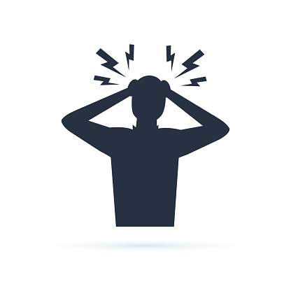 Headache glyph icon. Silhouette symbol. Anger and irritation. Frustration. Nervous tension. Aggression. Occupational stress. Emotional stress symptom. Negative space. Vector isolated illustration
