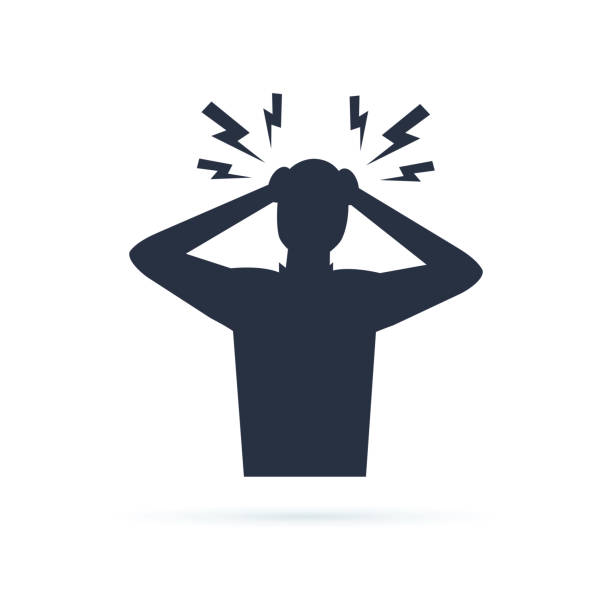 Headache glyph icon. Silhouette symbol. Anger and irritation. Frustration. Nervous tension. Aggression. Occupational Headache glyph icon. Silhouette symbol. Anger and irritation. Frustration. Nervous tension. Aggression. Occupational stress. Emotional stress symptom. Negative space. Vector isolated illustration anger stock illustrations