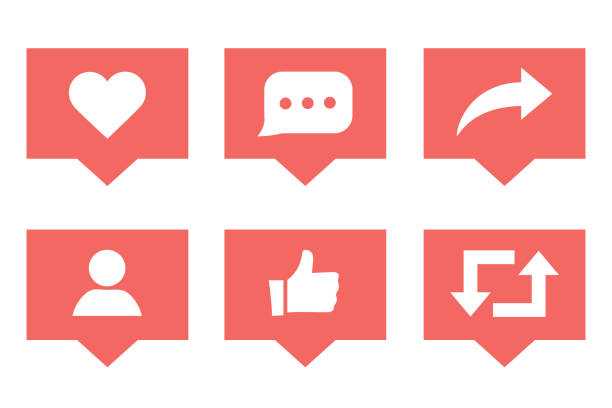 Social media set notifications icons like follower and comment with share icons. Vector illustration. Social media Social media set notifications icons like follower and comment with share icons. Vector illustration. Social media marketing illustrations. SMM business symbols for presentation or website interface. like comment share icon stock illustrations