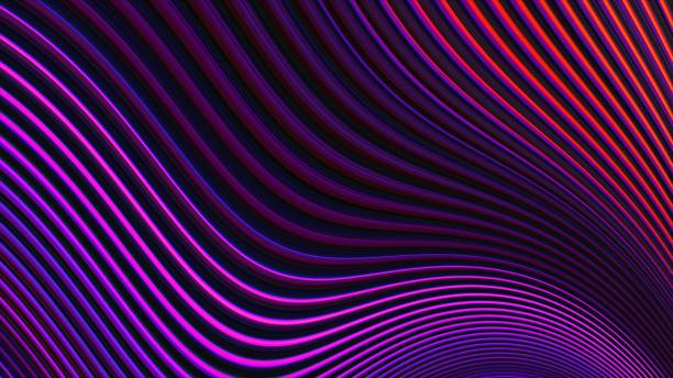 Bright wavy stripes. Stylish geometric background. Glowing curved stripes and lines. Beautiful abstract graphics. stock photo