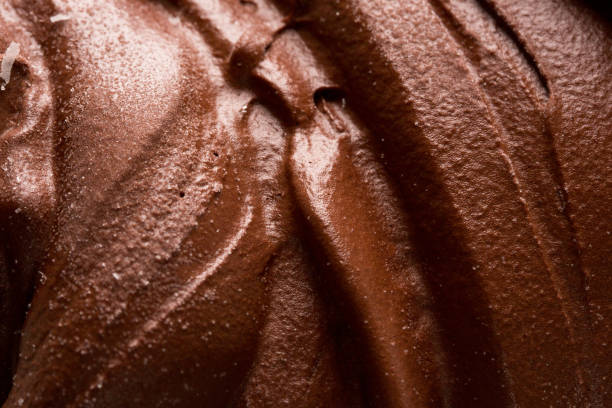 The composition of natural chocolate ice cream on macro.