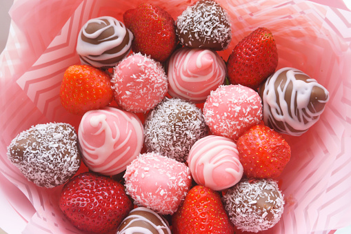 beautiful bouquet of strawberries, candy, chocolate