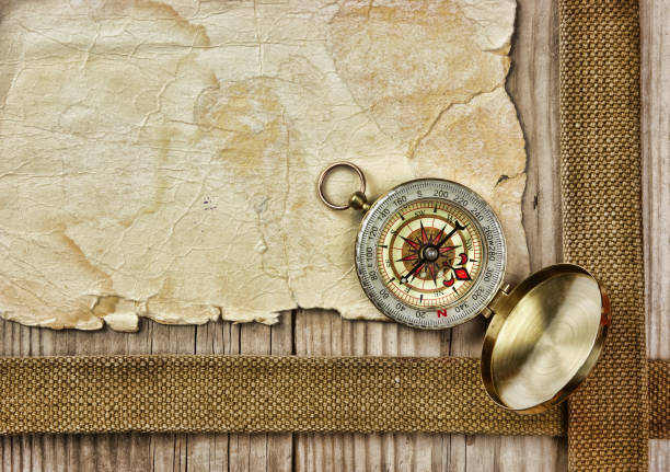 istock Vintage paper with compass  on old wooden boards 1075053698