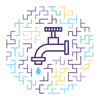 Line vector icon illustration of safe drinking water with maze like background.