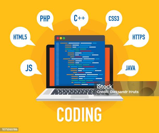 Programming Web Development Concept Code On The Screen Laptop Vector ...
