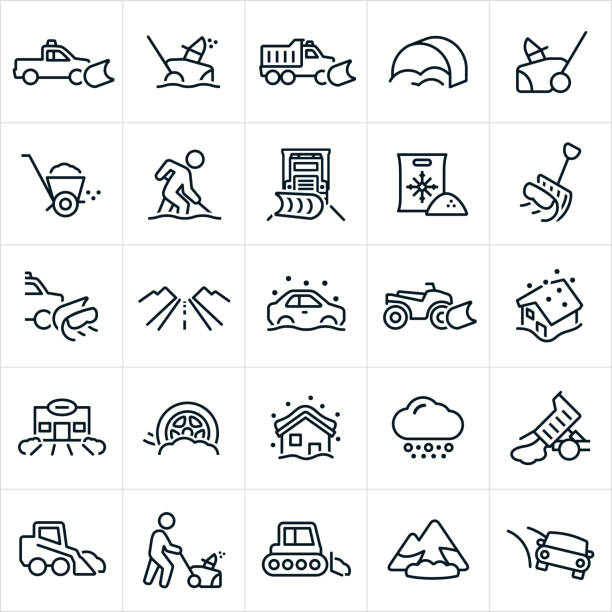 snow removal icons - snow cleaning stock-grafiken, -clipart, -cartoons und -symbole