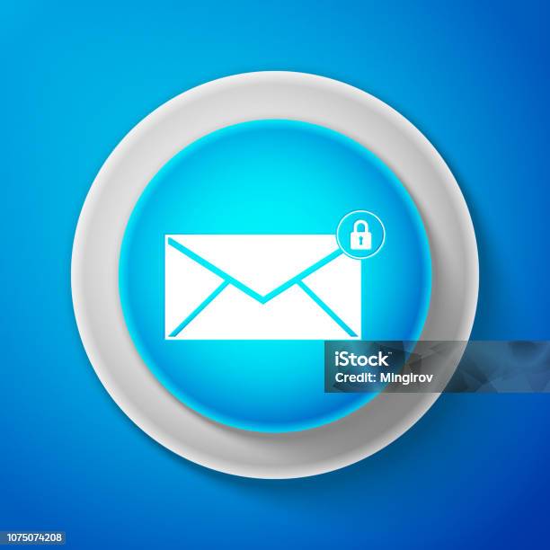 Weiß Email Nachricht Passwort Schlosssymbol Auf Blauem Hintergrund Isoliert Umschlag Mit Vorhängeschloss Zeichen Privatpost Und Sicherheit Sicherung Schutz Privatsphäre Symbol Blauer Kreistaste Vektorillustration Stock Vektor Art und mehr Bilder von Abschicken