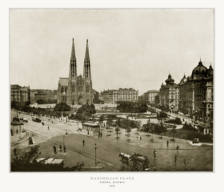 Antique Austria Photograph: Maximilian Platz, Vienna, Austria, 1893. Source: Original edition from my own archives. Copyright has expired on this artwork. Digitally restored.